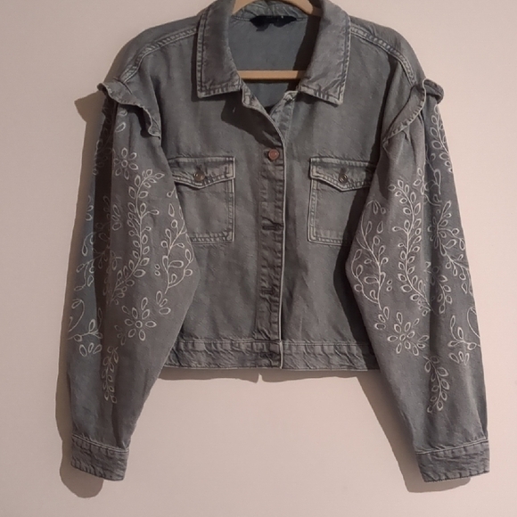 Jackets & Blazers - Embroidered Gray Denim Jacket